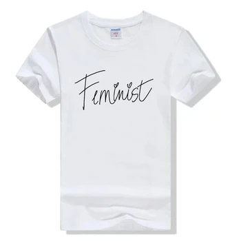 Feminizmo Širdies Marškinėliai Viršuje Harajuku T-Shirt Moterims, Medvilnės Atsitiktinis Juokinga T-Shirt Vasaros Lady Viršuje Tee Hipster Tumblr