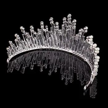 FORSEVEN Imituojamas Pearl Crystal Crown Tiara Kaspinai Moterų Nuotaka Noiva Vestuves Plaukų Papuošalai, Aksesuarai Headpieces