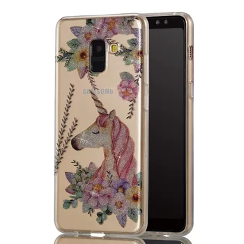Galaxy S9 S9Plus Blizgučiai Mielas Minkštos TPU Case For Samsung galaxy A8 A8Plus 2018 Raštuotas Padengti Telefono Galinį Dangtelį