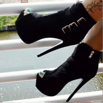 GOOFLORON NAUJA,Moterų sandalai, mados krovinių nemokamai, juoda zomša, gusset, 16 cm aukšto kulno batai, batai, atidaryti tne batai.