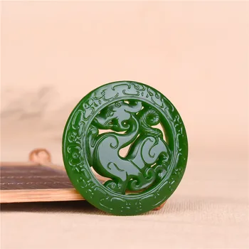 Green Jade Dragon Pakabukas Karoliai Kinijos Dvipusis Tuščiaviduriai Iš Ranka Raižyti Žavesio Gamtos Papuošalai Mados Vyrams, Moterims, Dovanos
