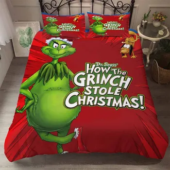 Grinch Spausdinti Patalynės Komplektas King Size Animacinių filmų Žalia Antklode Padengti Vaikams, Miegamojo dvigulė Lova, Antklodės Kalėdų Dovana, Namų Tekstilė