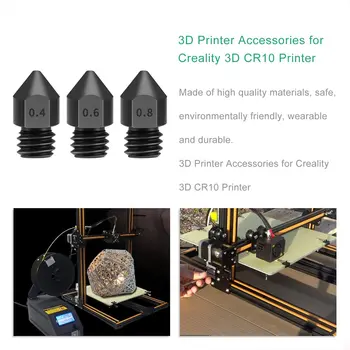 Grūdinto Plieno purškimo Antgalis Creality CR-10/Ender3 Anet/Makerbot 3D Spausdintuvo Dalis, Aukštos Temperatūros Varža - 0.4 mm