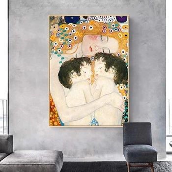 Gustav Klimt Motinos Meilė Dvynių Kūdikių Šiaurės Stiliaus Tapybos Drobės Plakatai ir Spausdinimo Sienos paveiksl Kambarį Dekoro Cuadros