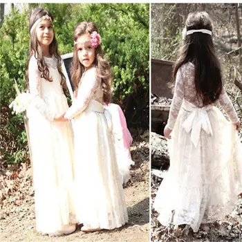 Gėlių mergaičių Suknelės Vaikų Vasaros Princesė Nėrinių Akių Bowknot Šalis Suknelė Drabužius 2-7T