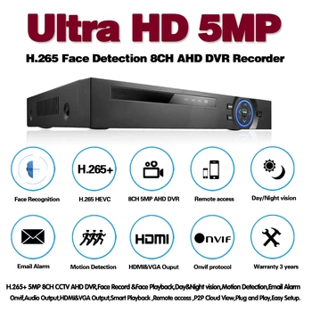 H. 265 5MP 8 Kanalo HAINAUT DVR Recorder Priežiūros Video Recorder 8CH HAINAUT DVR Onvif 1080P 5MP HAINAUT Kamera, Veido Aptikimas