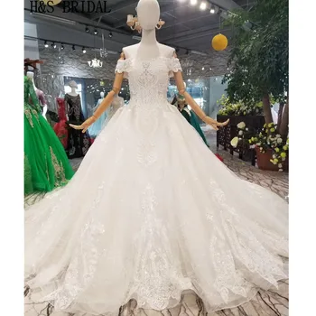 H&S BRIDAL Elegantiškas vestuvių suknelė, Ilgi nuo peties Appliques shinny audinio vestuvių suknelės 2020 Vestido de Novia