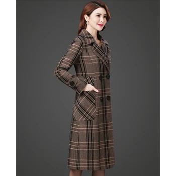 Haute couture moterų raštuotas vilnos paltai 2019 m. rudenį chckered striukė korėjos mados kostiumai temperamentas ilgai vilnos kailis Storas
