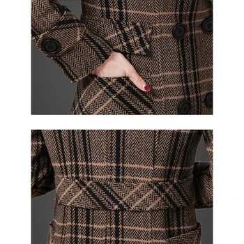 Haute couture moterų raštuotas vilnos paltai 2019 m. rudenį chckered striukė korėjos mados kostiumai temperamentas ilgai vilnos kailis Storas