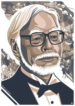 Hayao Miyazaki Portretas Animacija Plakatas Klasikinis Retro Vintage 