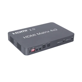 HDMI 2.0 Matricos 4x2 Scaler 4K 60Hz HDMI Jungiklis Splitter parama garso nepriklausomų iš Optinio arba Stereo LPCM/DTS