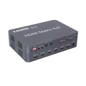 HDMI 2.0 Matricos 4x2 Scaler 4K 60Hz HDMI Jungiklis Splitter parama garso nepriklausomų iš Optinio arba Stereo LPCM/DTS
