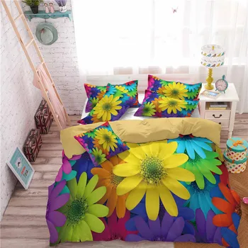 HELENGILI 3D Patalynės Komplektas spalvinga Gėlių Spausdinti Antklode padengti nustatyti patalyne su užvalkalas lova nustatyti namų Tekstilės # 