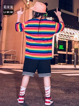 Hip-Hop Šokio Kostiumai Vaikams Trumpomis Rankovėmis Viršūnes Kelnės Džiazo Scenoje Šokių Dėvėti Nustatyti Mergaitės Streetwear Rodyti Drabužiai