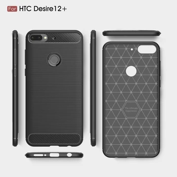 HTC Desire 12 + Apsauginis apvalkalas Šepečiu Tekstūros Anglies Pluošto atsparus smūgiams TPU Case for HTC 12