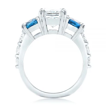 Huitan 2020 Naujus Mėlynos Serijos Moterų Prabangus Žiedas Trigubas Kubinis Cirkonis Akmuo Vestuves Sidabro Spalvos Piršto Žiedai, Romantiška Dovana