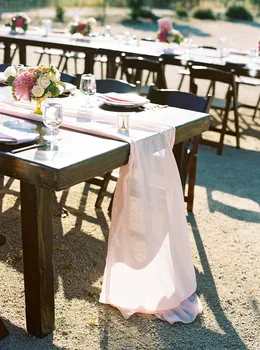 Ilgis 500cm blush šilko šifono stalo runner už vestuvių stalo dekoras