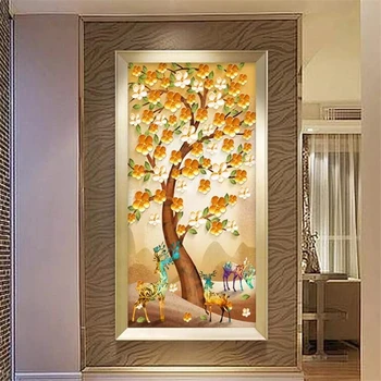 Individualizuotos fono paveikslėlį 3d freskos elnias Europos retro veranda turtingas medžio kraštovaizdžio puošmena tapybos sienos 8d tapetai 5d papel de parede