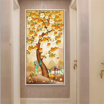 Individualizuotos fono paveikslėlį 3d freskos elnias Europos retro veranda turtingas medžio kraštovaizdžio puošmena tapybos sienos 8d tapetai 5d papel de parede