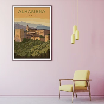 Ispanija, Granada Alhambra Derliaus Kelionės Plakatas Drobės Tapybos Sienos Meno Kraft Plakatai Padengtas Wallstickers Namų Dekoro Dovana