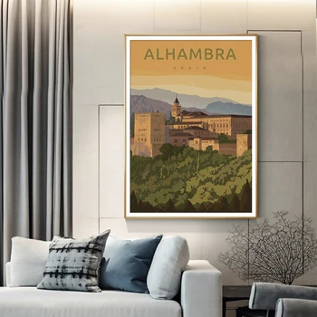 Ispanija, Granada Alhambra Derliaus Kelionės Plakatas Drobės Tapybos Sienos Meno Kraft Plakatai Padengtas Wallstickers Namų Dekoro Dovana