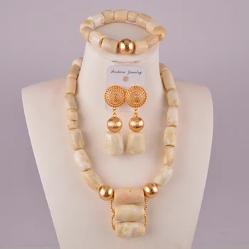 Išskirtinį cilindro formos koralų, Dramblio kaulo vamzdis granulių papuošalai Nigerija vestuvių papuošalai Afrikos karoliukai karoliai set AS-03