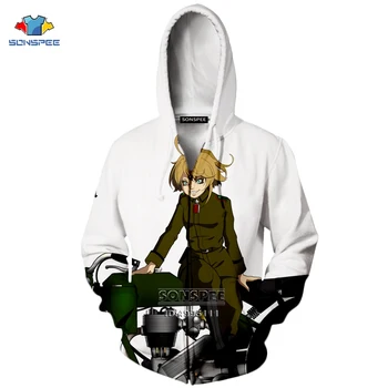 Japonijos Anime Saga Tanya Blogis Tania Von Degurechaff 3D Spausdinimo Vyrų Užtrauktuku Striukė su Gobtuvu Hoodies Atsitiktinis Kailis Streetwear Viršūnės