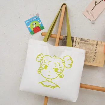 Japonijos Kawaii Maišelį Moterų Animacinių Filmų Spausdinti Atsitiktinis Nešti Maišą Koliažas Studentų Drobė Maišelis Knygos Petį Krepšys Moterims Shopper Bag Bolsa