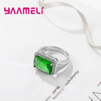 Jubiliejų 925 Sterlingas Sidabro Big Green Cirkonis Žiedas Paprasta Stiliaus Unisex Moterų Žiedai Gamyklos Tiesioginės Prekybos Karšto Pardavimo