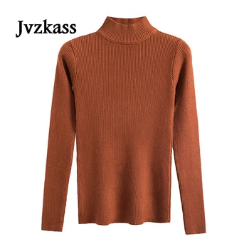 Jvzkass 2019 nauja rudens ir žiemos pusė-aukštos apykaklės megztinis moterų ilgomis rankovėmis universalus slim stora megztinis Z258