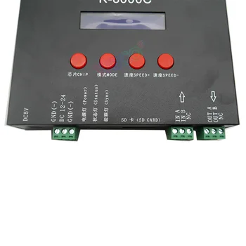 K-8000C programuojami DMX/SPI SD kortelę LED pikselių valdytojas;off-line;DC5-24V už RGB full led pikselių šviesos juostelės