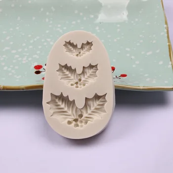 Kalėdų eglutė holly lapų silikono formos Tortas Šokolado silikoninė forma Skystis silikono kepimo įrankis minkštas
