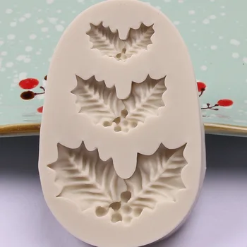 Kalėdų eglutė holly lapų silikono formos Tortas Šokolado silikoninė forma Skystis silikono kepimo įrankis minkštas