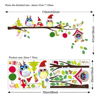 Kalėdų pelėda ant medžių, Sienų Lipdukai vaikams, kambariuose Freskos Meno Lipdukai Animacinių filmų gyvūnų lipdukas namų puošybai darželio tapetai