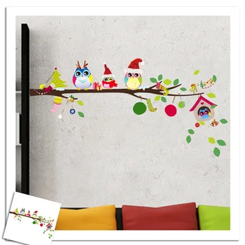 Kalėdų pelėda ant medžių, Sienų Lipdukai vaikams, kambariuose Freskos Meno Lipdukai Animacinių filmų gyvūnų lipdukas namų puošybai darželio tapetai