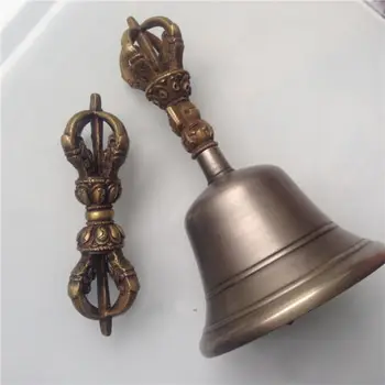 Kalėdų Retas Senojo Tibeto Budizmo Religijos Bronzos Vajra Bell Vajry Piesta Faqi Nustatyti Statula naujųjų Metų