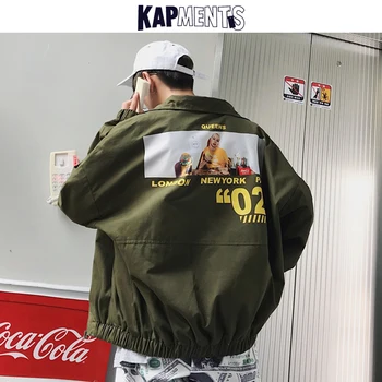 KAPMENTS Atsitiktinis Vyrų Spausdinti Krovinių Skrydžio Striukės 2020 M. Japonija Style Mens Harajuku Streetwear Švarkelis, vyriški Hip-Hop Bombonešis Striukė