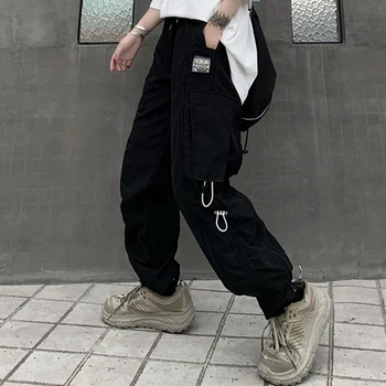 Karšto Dideli Krovinių Kišenės Moterų Aukšto Juosmens, Palaidi Streetwear 2020 M. Baggy Tactical Kelnių Hip-Hop Naujas Poilsiu Kelnės
