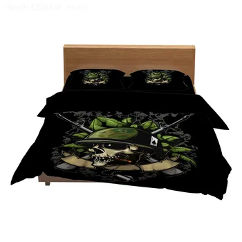 Kaukolė serijos Patalynės komplektas, Spalvinga kaukolė antklode padengti ir Juodos spalvos Modelį, antklodžių komplektas, 3 dalių Miegamojo Komplektas