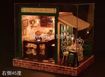 Kavos parduotuvė miniatiūrų parduotuvė lėlių namelis medinis lėlių namas Medinis Pastatas, Modelis Modelis Baldai Gimtadienio Dovanos z005