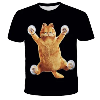 Kawaii dviejų kačių 3D T-shirt Girls Vasaros trumpomis Rankovėmis T-Shirt poliesterio spausdinami berniukų ir mergaičių 4-14 metų amžiaus