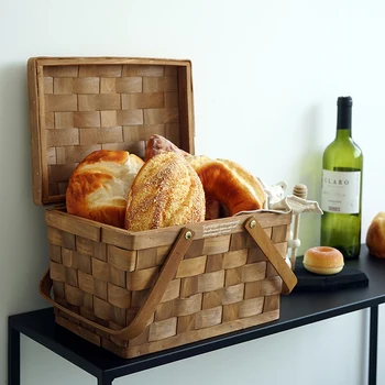 Kepimo parduotuvės vitrinos modeliavimas, duonos, batono maišelio modelis, namų virtuvė minkštas maisto fotografija rekvizitai
