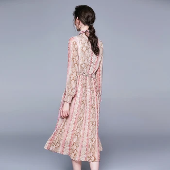 Kilimo Ir Tūpimo Tako Stiliaus Moteris Šifono Plisuotos Suknelė Vintage Išspausdintas Ponios Vidurio Šalis Suknelės Pavasarį, Rudenį Naujų Šifono Suknelės Moteris