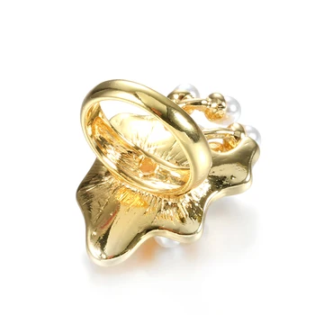 Kinel Karšto Pasisekė Lapai Didelis Žiedas Moterų Mados Aukso Spalvos Kokteilis Geometrinis Piršto Perlų Žiedas Šalies Derliaus Papuošalai