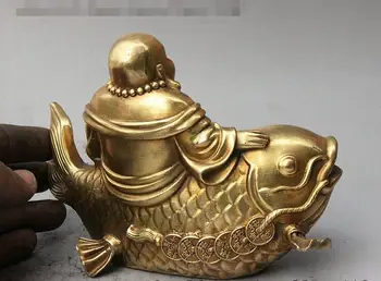 Kinija Budizmo Žalvario Yuanbao Pinigų Laimingas Juoktis Maitrėjos Budos Važiuoti Žuvų Statula