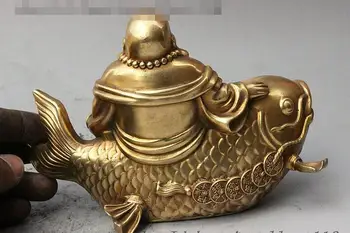 Kinija Budizmo Žalvario Yuanbao Pinigų Laimingas Juoktis Maitrėjos Budos Važiuoti Žuvų Statula