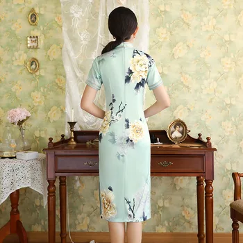 Kinijos Cheongsam Dress satino Šilkas Plius Dydis Chipao 4XL Seksualus Slim Gėlių Spausdinti Tradicinė Derliaus Qipao