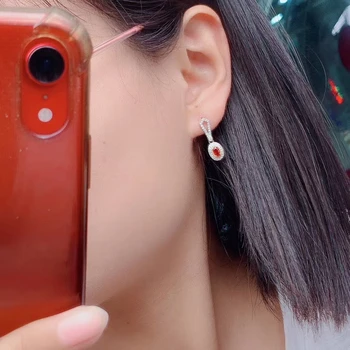 KJJEAXCMY 925 sterlingas sidabro inkrustacijos gamtos ruby auskarai naujas populiarus ponios ausies stud paramos bandymas