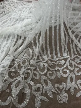 Krištolo balta spalva vertus spausdinti klijuojami blizgučiai nėrinių audinio pardavimo blizgučiai akių siuvinėjimo nėrinių vestuvės dress