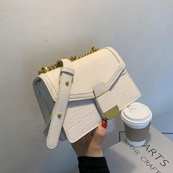Krokodilo modelis Aikštėje Crossbody maišelį 2020 Naujos Kokybės Odos Moterų Dizaineris Rankinės Kontrasto spalvų Petį Krepšys